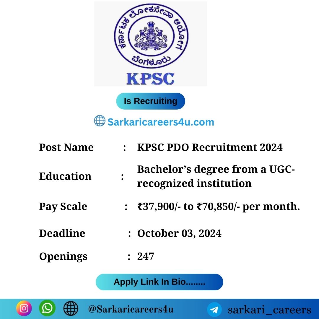 KPSC PDO Recruitment 2024, 247 Vacancies, Eligibility, Apply Online 