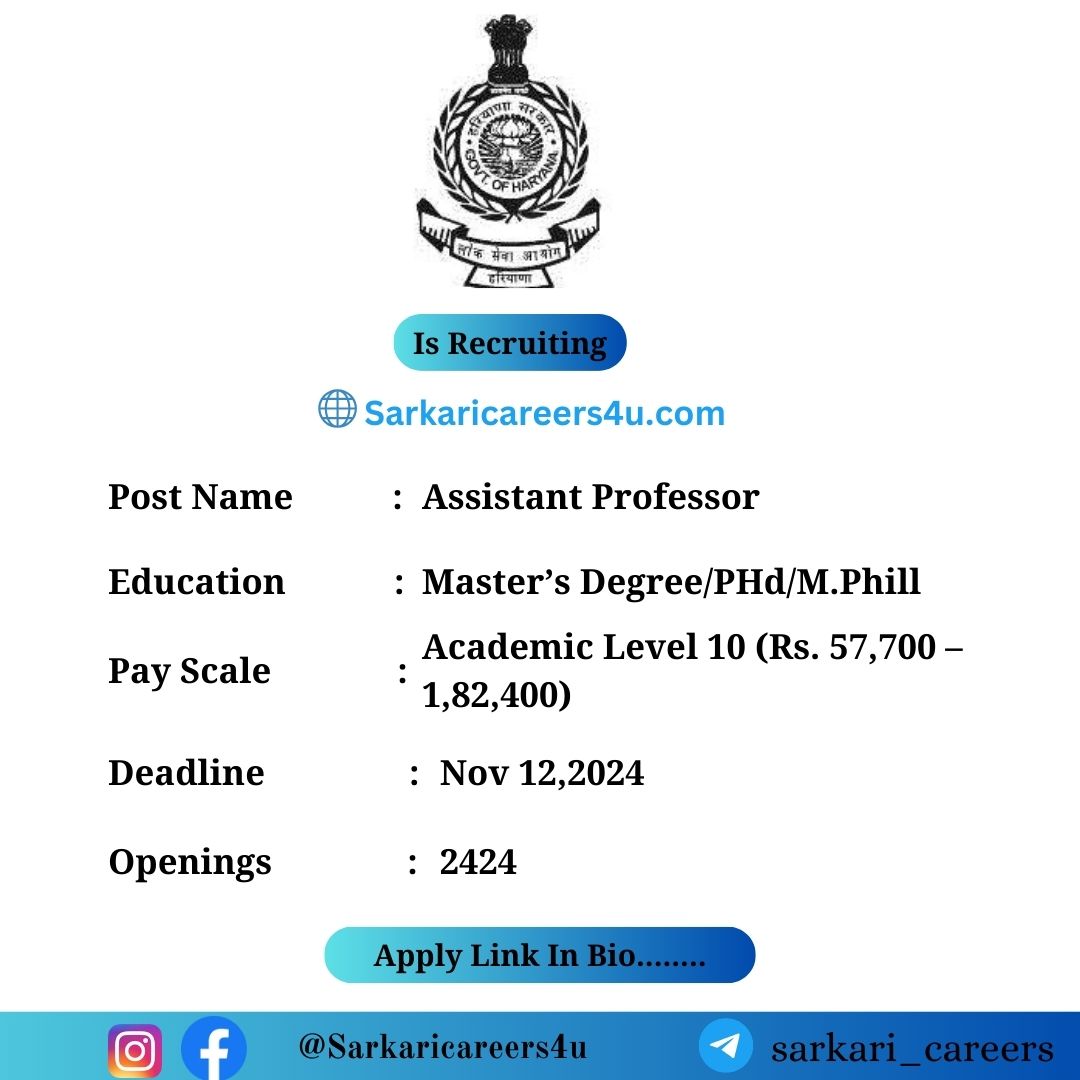 HPSC Assistant Professor Recruitment 2024: 2424 Openings