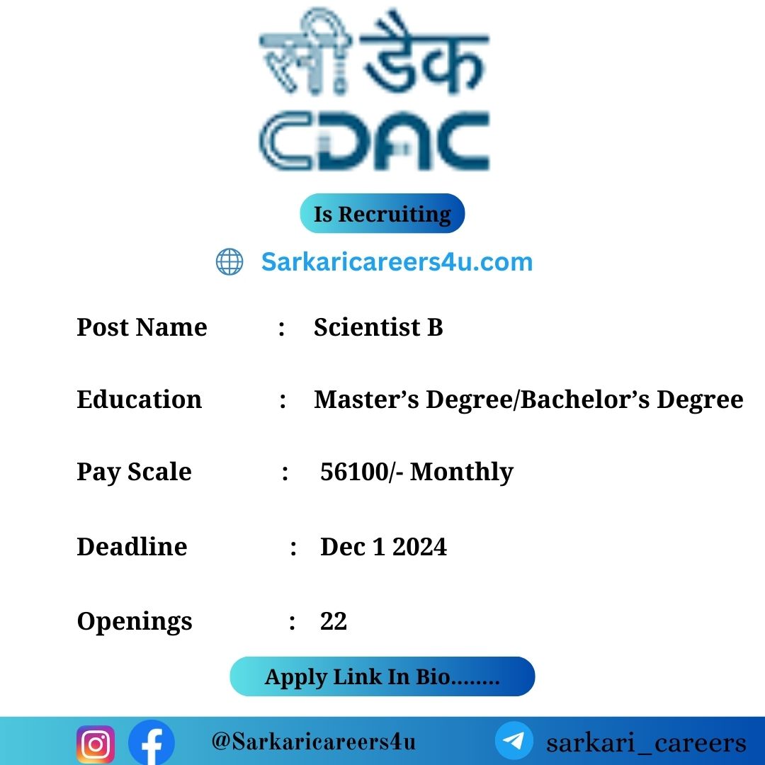 CDAC Scientist B Recruitment 2024: 22 Openings