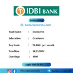 IDBI Executive Recruitment 2024: 1000 Openings