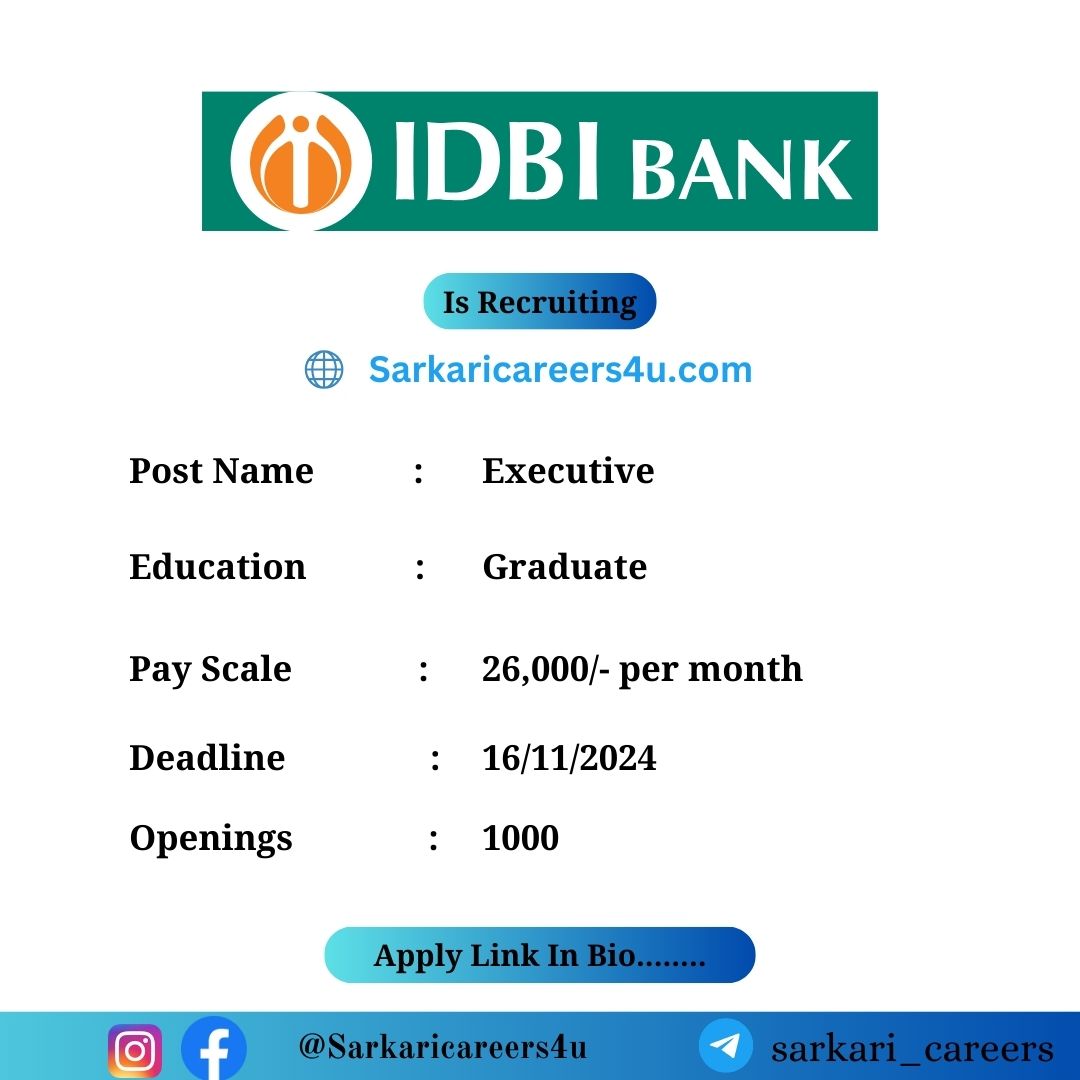 IDBI Executive Recruitment 2024: 1000 Openings