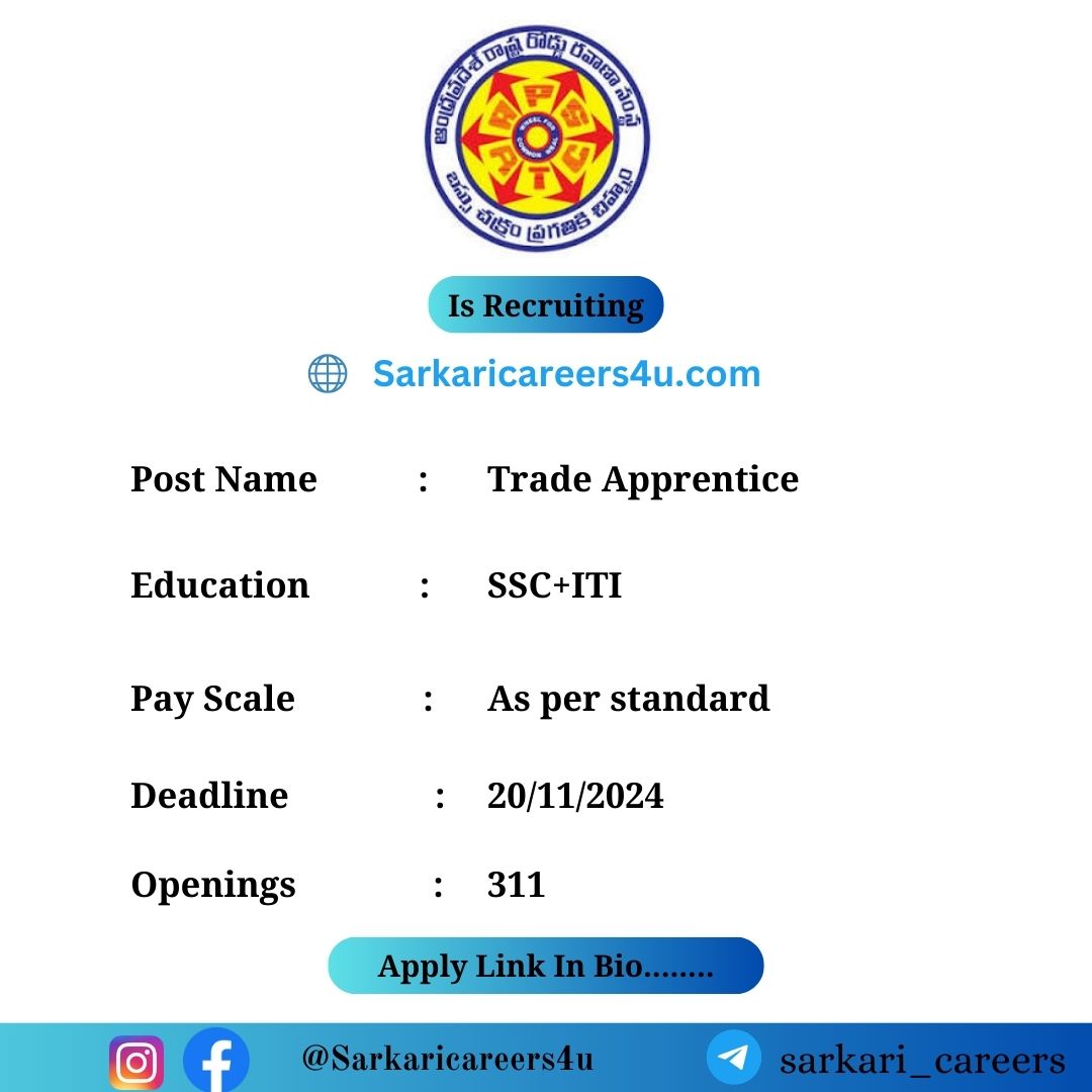 APSRTC Trade Apprentice Recruitment 2024: 311 Openings