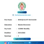 TTD HOD/QUALITY MANAGER Recruitment 2024: 1 Openings