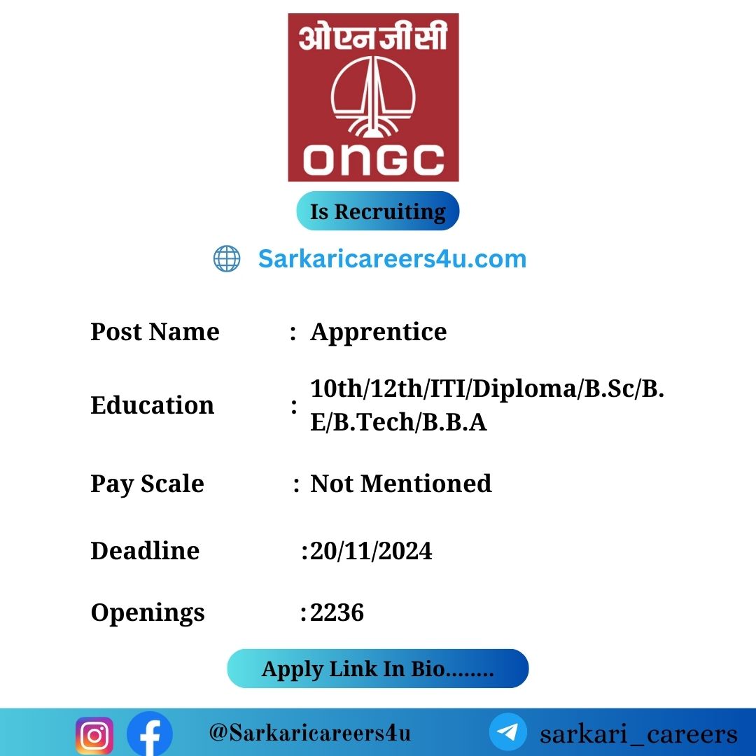 ONGC Various Trade Apprentices Recruitment 2024: 2236 Openings