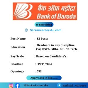 Bank of Baroda 83 Posts Recruitment 2024: 592 Openings