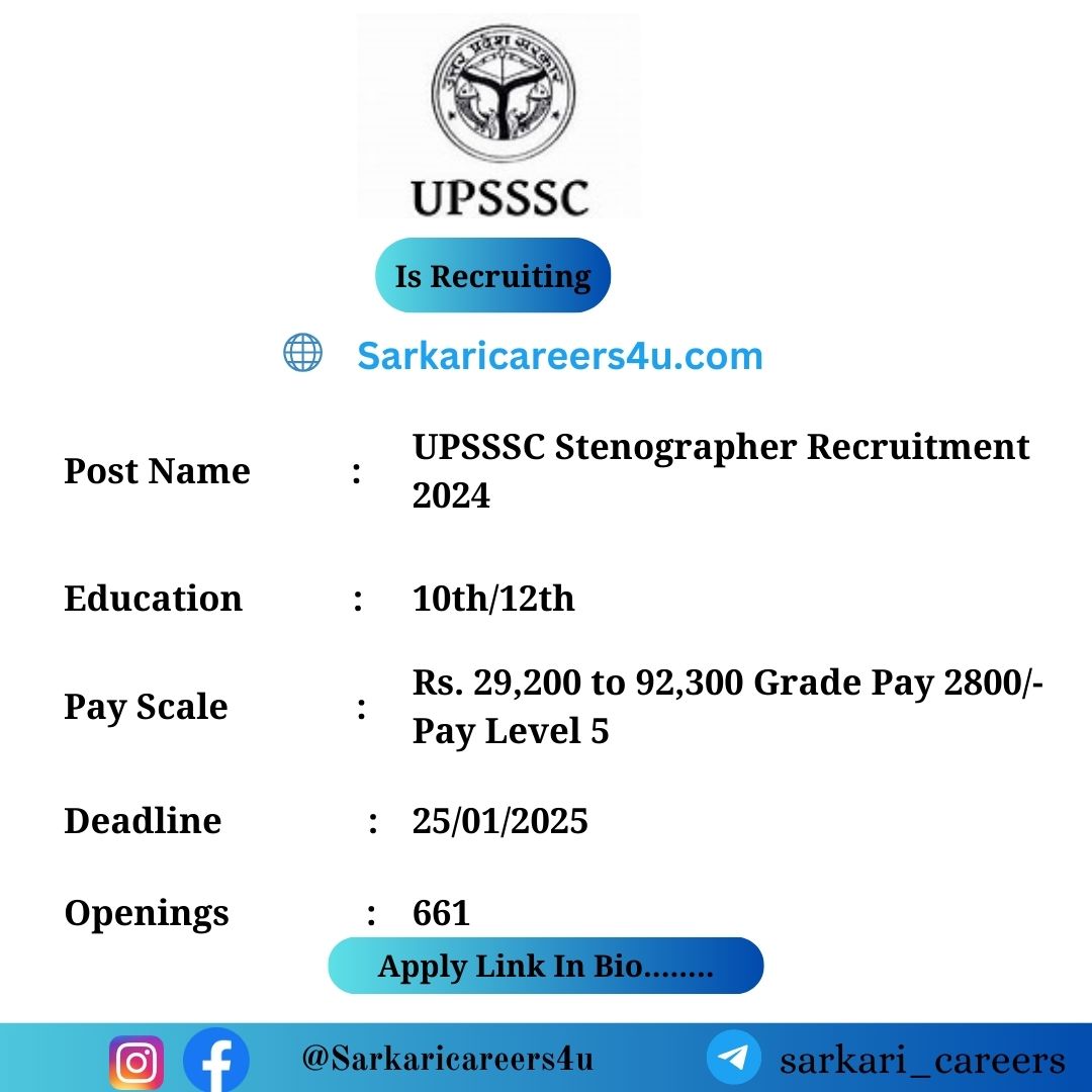 UPSSSC Stenographer Recruitment 2024: 661 Openings