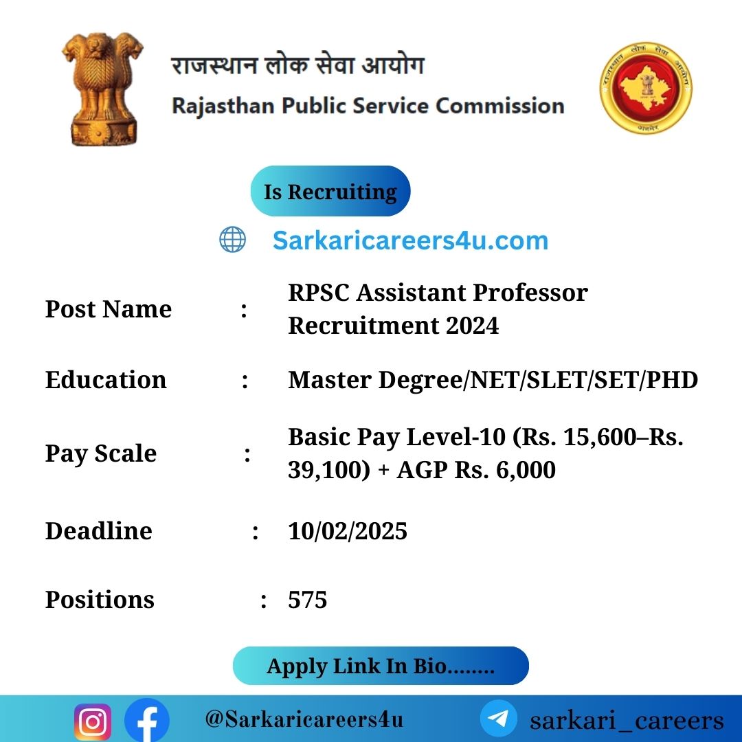 RPSC Assistant Professor Recruitment 2024: 575 Openings