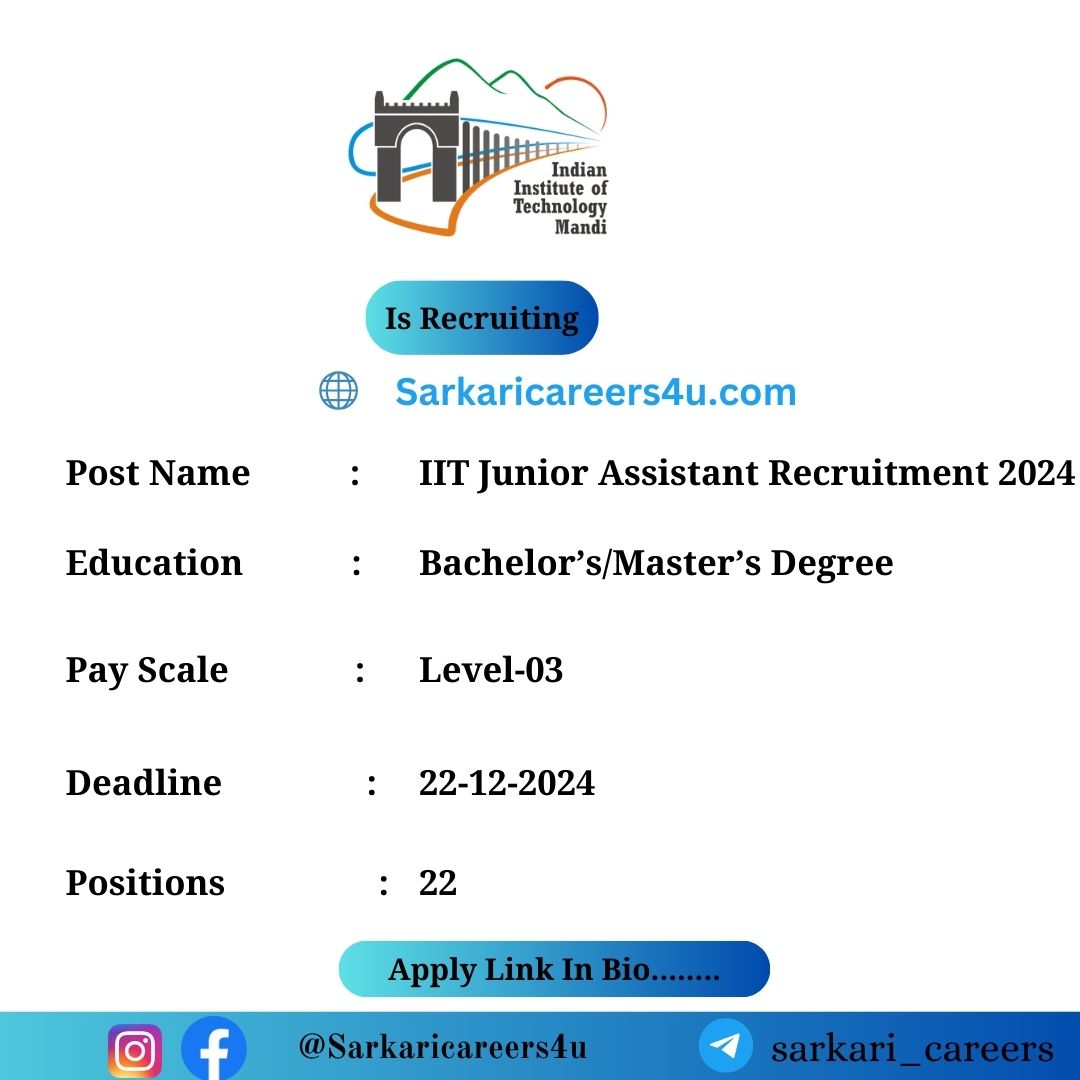 IIT Mandi Junior Assistant Recruitment 2024: 22 Openings