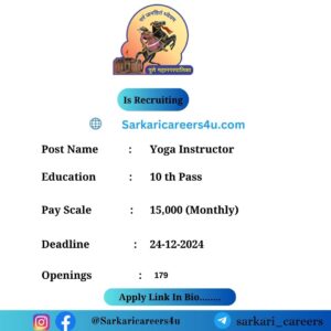 PMC Yoga Instructor Recruitment 2024: 179 Openings