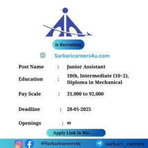 Airports Authority of India Junior Assistant Recruitment 2024: 89 Openings