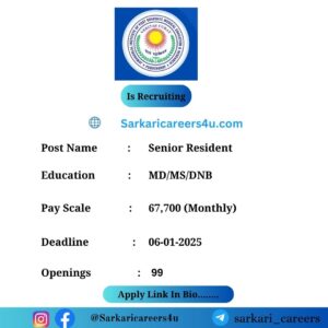 JIPMER Senior Resident Recruitment 2024: 99 Openings