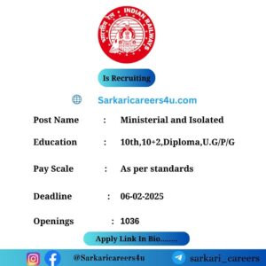 RRB Ministerial and Isolated Recruitment 2024: 1036 Openings