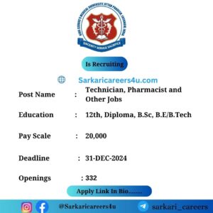 KGMU Technician, Pharmacist and Other Jobs Recruitment 2024: 332 Openings