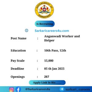 Women and Child Development Anganwadi Worker and Helper Recruitment 2024: 267 Openings