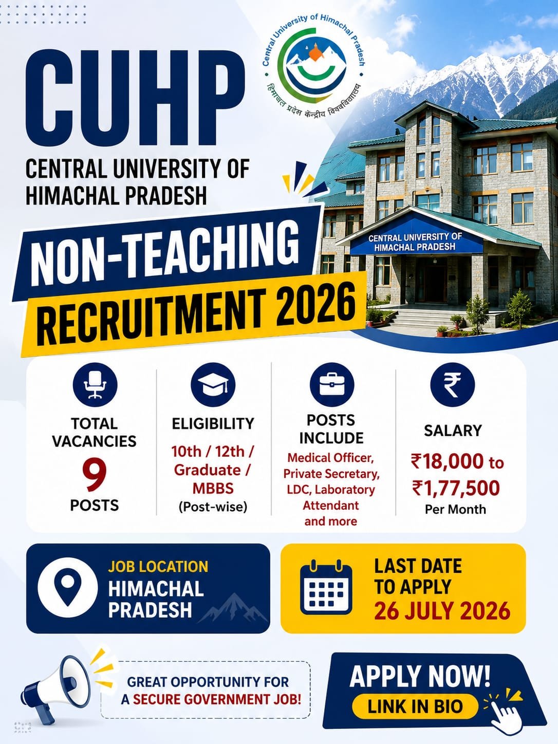CUHP Non Teaching Recruitment 2026